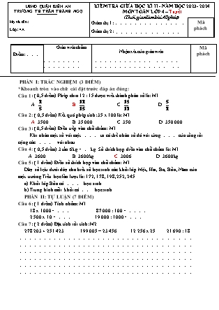 Đề kiểm tra giữa học kì II môn Toán Lớp 4 - Năm học 2023-2024 - Trường Tiểu học Trần Thành Ngọ (Có đáp án)