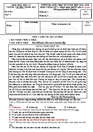 Đề kiểm tra giữa học kì II Tiếng Việt Lớp 4 - Năm học 2023-2024 - Trường Tiểu học Trần Thành Ngọ (Có đáp án)