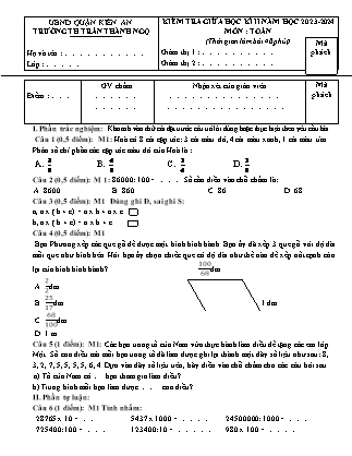 Đề kiểm tra giữa học kì II Toán 4 - Năm học 2023-2024 - Trường Tiểu học Trần Thành Ngọ (Có đáp án)