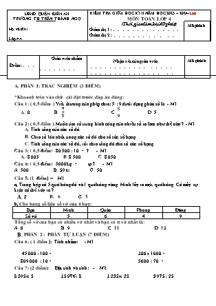 Đề kiểm tra giữa học kì II Toán học 4 - Năm học 2023-2024 - Trường Tiểu học Trần Thành Ngọ (Có đáp án)