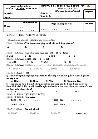 Đề kiểm tra giữa học kì II Toán Lớp 4 - Năm học 2023-2024 - Trường Tiểu học Trần Thành Ngọ (Có đáp án)