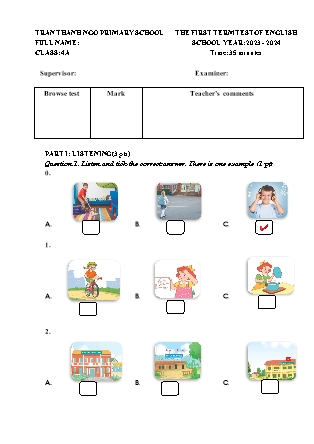 Đề kiểm tra học kì I Tiếng Anh 4 - Năm học 2023-2024 - Trường Tiểu học Trần Thành Ngọ