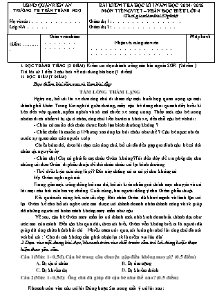 Đề kiểm tra học kì I Tiếng Việt 4 - Năm học 2024-2025 - Trường Tiểu học Trần Thành Ngọ (Có đáp án)