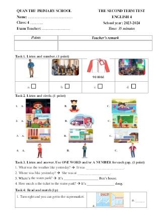 Đề kiểm tra học kì II Tiếng Anh 4 - Năm học 2023-2024 - Trường Tiểu học Quán Trữ (Có đáp án)