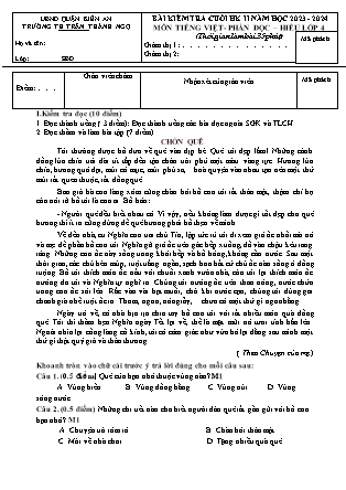 Đề kiểm tra môn Tiếng Việt Lớp 4 cuối học kì II - Năm học 2023-2024 - Trường Tiểu học Trần Thành Ngọ (Có đáp án)