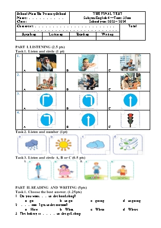 Đề kiểm tra Tiếng Anh 4 - Đề 1 - Năm học 2023-2024 - Trường Tiểu học Nam Hà (Có đáp án)