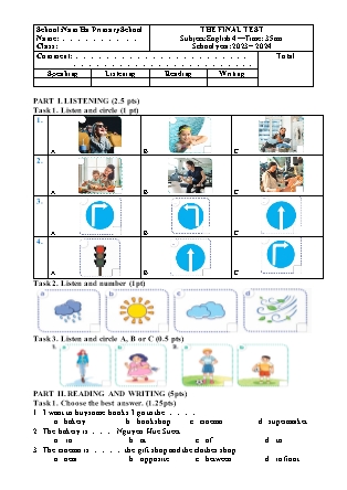 Đề kiểm tra Tiếng Anh 4 - Đề 2 - Năm học 2023-2024 - Trường Tiểu học Nam Hà (Có đáp án)