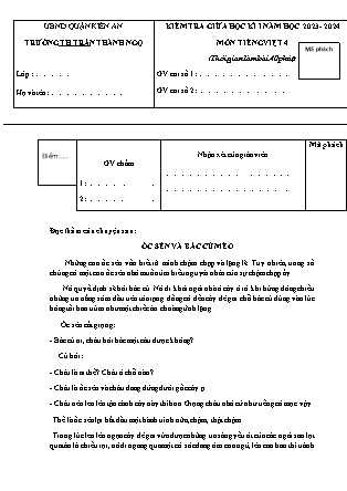 Đề kiểm tra Tiếng Việt 4 giữa học kì I - Năm học 2023-2024 - Trường Tiểu học Trần Thành Ngọ