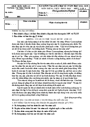 Đề kiểm tra Tiếng Việt Lớp 4 giữa học kì I - Năm học 2023-2024 - Trường Tiểu học Trần Thành Ngọ