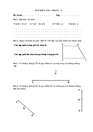 Đề thi Toán học Lớp 4 - Tháng 11