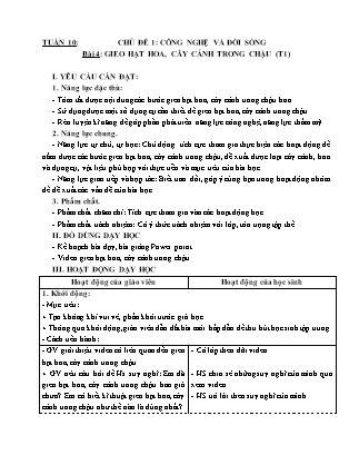 Giáo án Công nghệ 4 (Kết nối tri thức) - Tuần 10