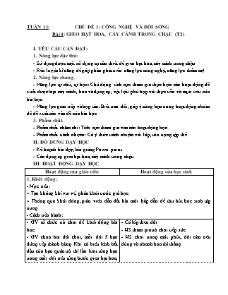 Giáo án Công nghệ 4 (Kết nối tri thức) - Tuần 11