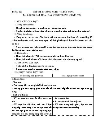 Giáo án Công nghệ 4 (Kết nối tri thức) - Tuần 12