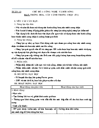 Giáo án Công nghệ 4 (Kết nối tri thức) - Tuần 13