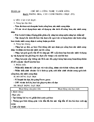 Giáo án Công nghệ 4 (Kết nối tri thức) - Tuần 14