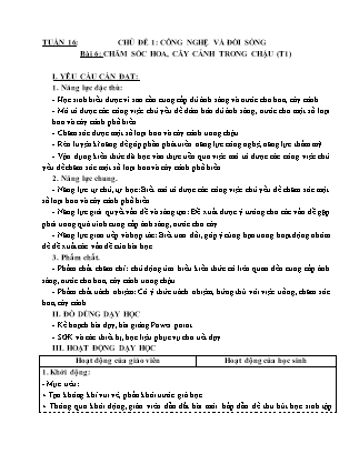 Giáo án Công nghệ 4 (Kết nối tri thức) - Tuần 16