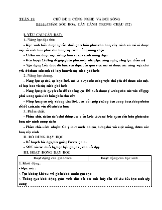 Giáo án Công nghệ 4 (Kết nối tri thức) - Tuần 19