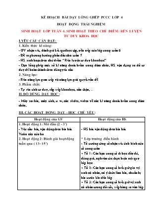 Giáo án Hoạt động trải nghiệm 4 - Tuần 6: Sinh hoạt theo chủ điểm Rèn luyện tư duy khoa học