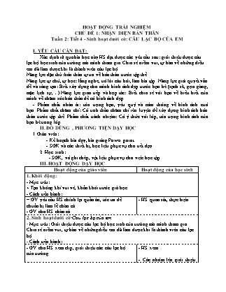 Giáo án Hoạt động trải nghiệm Lớp 4 (Kết nối tri thức) - Tuần 2