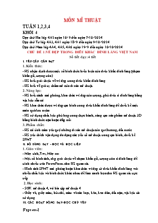 Giáo án Mĩ thuật 4 (Kết nối tri thức) - Tuần 1-4, Chủ đề 1: Vẻ đẹp trong điêu khắc đình làng Việt Nam - Năm học 2024-2025 - Ngô Thị Minh Thủy