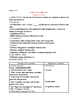 Giáo án Tiếng Anh 4 (Global Success) - Period 113, Unit 17: In the city (Lesson 1)