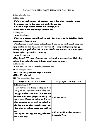Giáo án Tin học 4 (Kết nối tri thức) - Bài 10: Phần mềm soạn thảo văn bản (Tiết 1)