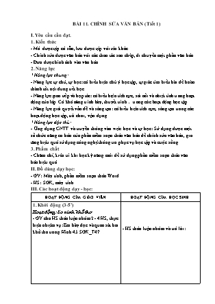 Giáo án Tin học 4 (Kết nối tri thức) - Bài 11: Chỉnh sửa văn bản (Tiết 1)