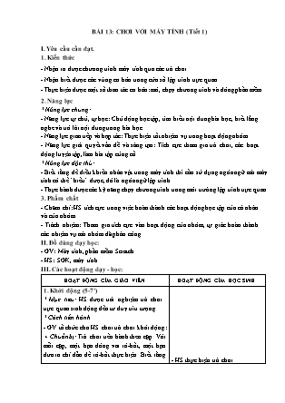 Giáo án Tin học 4 (Kết nối tri thức) - Bài 13: Chơi với máy tính (Tiết 1)