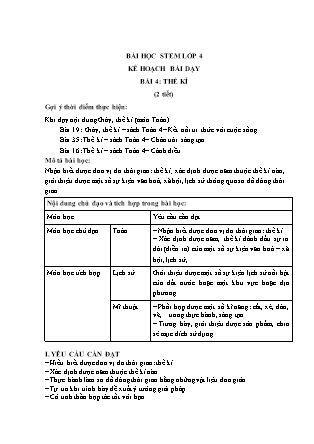 Kế hoạch bài dạy Stem Toán 4 - Bài 4: Thế kỉ