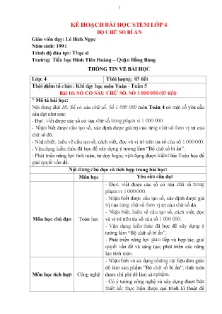 Kế hoạch bài dạy Stem Toán 4 - Bài: Bộ chữ số bí ẩn - Lê Bích Ngọc