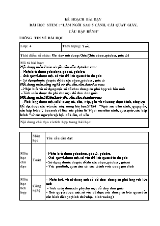 Kế hoạch bài dạy Stem Toán 4 - Bài: Làm ngôi sao 5 cánh, cái quạt giấy, cầu bập bênh