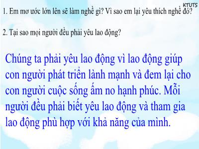 Bài giảng môn Đạo Đức Lớp 4 - Bài 9: Kính trọng, biết ơn người lao động (Tiết 1)