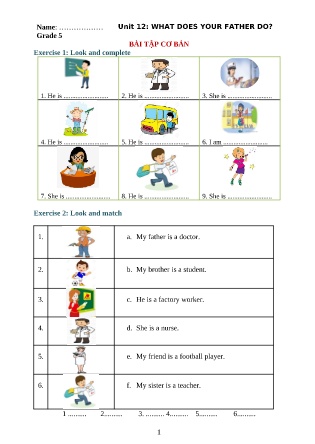 Bài tập cơ bản và nâng cao môn Tiếng Anh Lớp 4 - Unit 12: What does your father do?