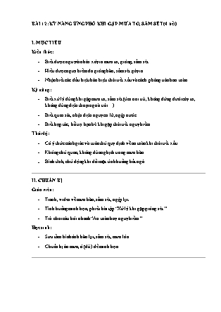 Giáo án Thực hành kĩ năng sống Lớp 4 - Bài 12: Kỹ năng ứng phó khi gặp mưa to, sấm sét (4 Tiết)