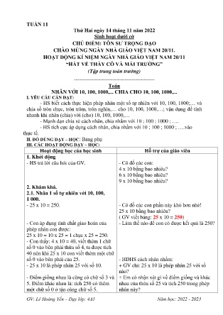 Kế hoạch bài dạy Các môn Lớp 4 Năm học 2022-2023 - Tuần 11 (GV: Lê Hoàng Yến)