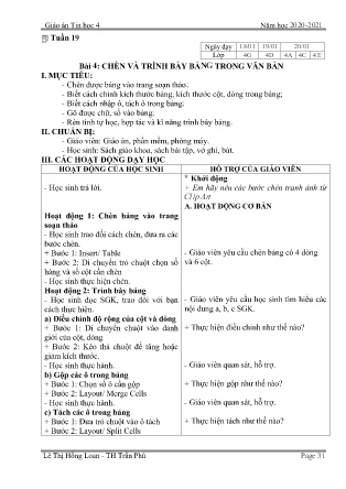 Kế hoạch bài dạy môn Tin Học Lớp 4 - Tuần 19 đến Tuần 34 (GV: Lê Thị Hồng Loan - Trường TH Trần Phú - Năm học 2020-2021)