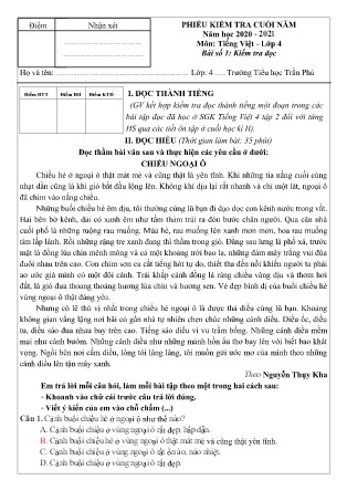 Phiếu kiểm tra Cuối năm môn Tiếng Việt Lớp 4 Trường TH Trần Phú - Năm học 2020-2021 (Có hướng dẫn chấm + Ma trận)