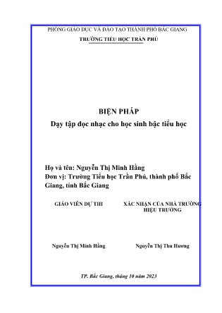SKKN Dạy tập đọc nhạc cho học sinh bậc tiểu học (GV: Nguyễn Thị Minh Hằng - Trường TH Trần Phú)