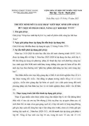 SKKN Giúp học sinh lớp 4 phát huy một số phẩm chất, năng lực khi học Toán (GV: Nguyễn Thị Mừng - Trường TH Trần Phú)