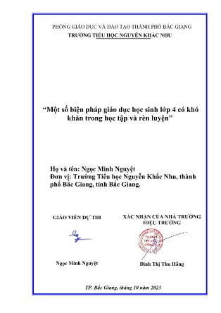 SKKN Một số biện pháp giáo dục học sinh lớp 4 có khó khăn trong học tập và rèn luyện (GV: Ngọc Minh Nguyệt - Trường TH Nguyễn Khắc Nhu)