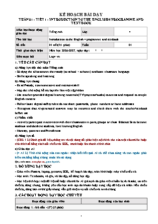 Kế hoạch bài dạy môn Tiếng Anh lớp 4 Global Success - Tuần 1 - Năm học 2026-2027 (Tích hợp Năng lực số và AI)