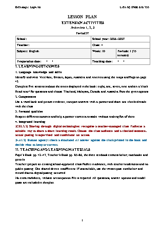 Kế hoạch bài dạy Tiếng Anh Global Success Lớp 4 - Tuần 10 - Năm học 2026-2027 (Tích hợp Năng lực số và AI)