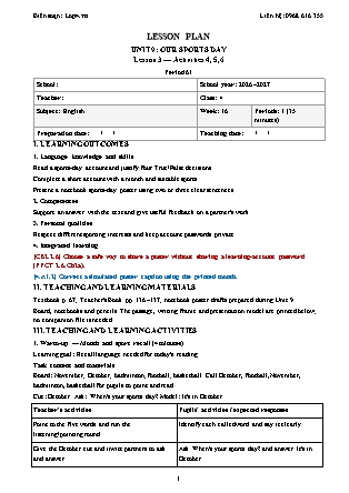 Kế hoạch bài dạy Tiếng Anh Global Success Lớp 4 - Tuần 16 - Năm học 2026-2027 (Tích hợp Năng lực số và AI)