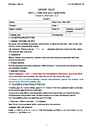 Kế hoạch bài dạy Tiếng Anh Global Success Lớp 4 - Tuần 4 - Năm học 2026-2027 (Tích hợp Năng lực số và AI)