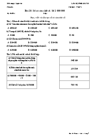 Phiếu Bài tập hằng ngày Toán Lớp 4 - Bài 10. Số có sáu chữ số. Số 1 000 000 - Kết nối tri thức (Năm học 2026-2027)