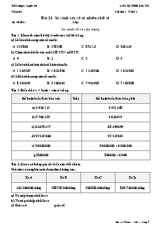 Phiếu Bài tập hằng ngày Toán Lớp 4 - Bài 14. So sánh các số có nhiều chữ số - Kết nối tri thức (Năm học 2026-2027)