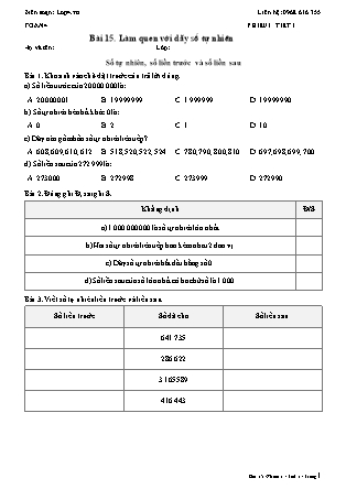 Phiếu Bài tập hằng ngày Toán Lớp 4 - Bài 15. Làm quen với dãy số tự nhiên - Kết nối tri thức (Năm học 2026-2027)