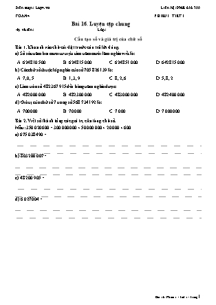 Phiếu Bài tập hằng ngày Toán Lớp 4 - Bài 16. Luyện tập chung - Kết nối tri thức (Năm học 2026-2027)