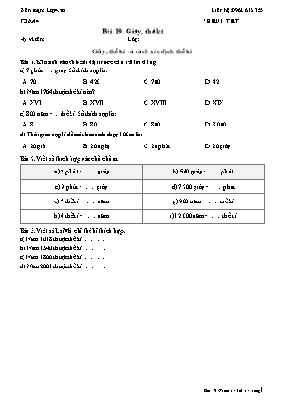 Phiếu Bài tập hằng ngày Toán Lớp 4 - Bài 19. Giây, thế kỉ - Kết nối tri thức (Năm học 2026-2027)