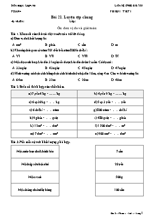 Phiếu Bài tập hằng ngày Toán Lớp 4 - Bài 21. Luyện tập chung - Kết nối tri thức (Năm học 2026-2027)
